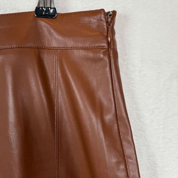 Jason Wu Faux Leather Pencil Skirt Cognac Brown Offset front slit Size XS - Picture 3 of 10